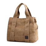 Brown canvas shoulder bag laptop triple compartment