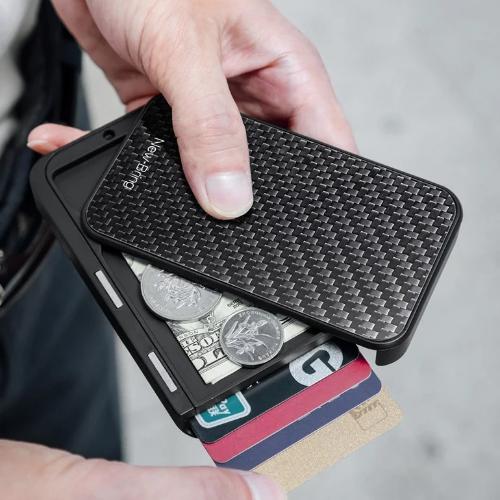 Carbon Flip Card Holder with coins