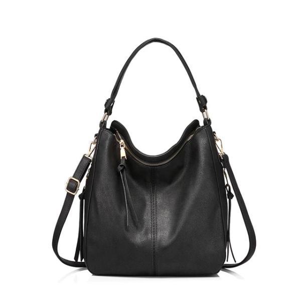 Black leather crossbody hobo bag