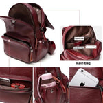 Multiple pocket red wine leather backpack