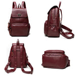 Women red wine leather backpack for girls