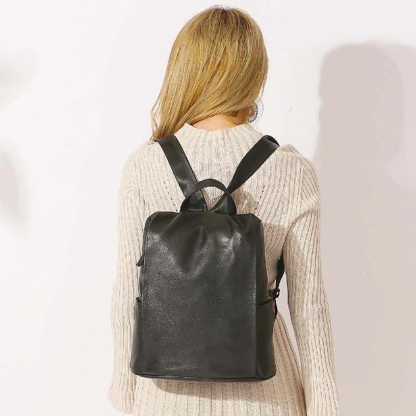 Real Leather women backpack black
