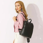 Black Genuine leather anti theft backpack for women