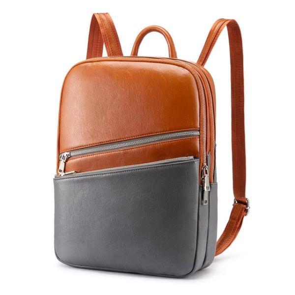 Orange and gray Laptop backpack with two separate compartment with zipper