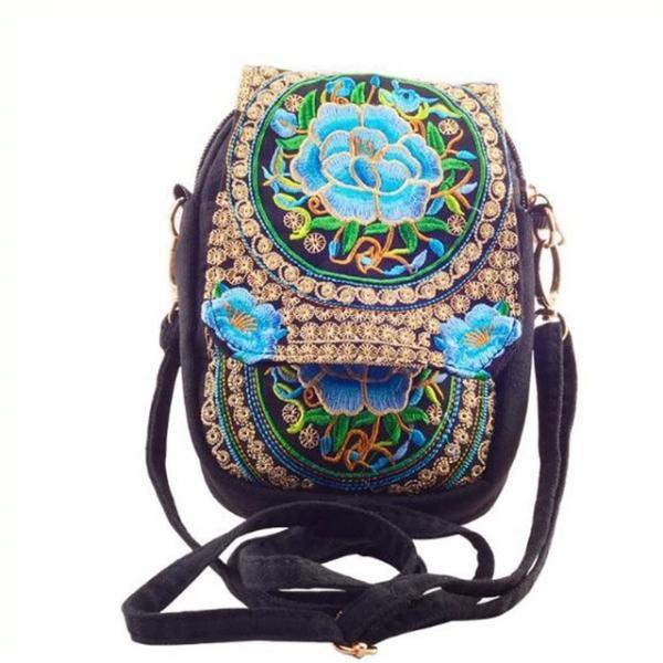 Blue flower ethnic small bag