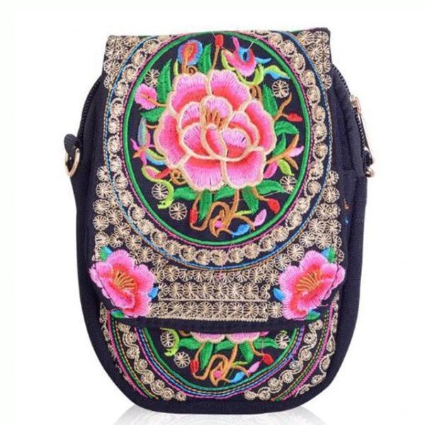 Pink flower ethnic small bag