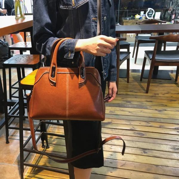 Brown leather leather top handles shoulder bag