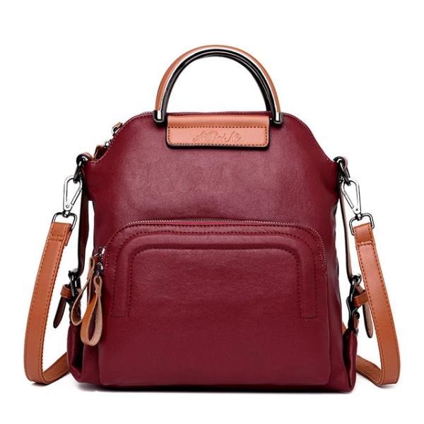 Red leather convertible backpack crossbody