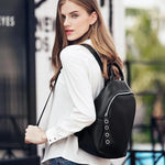 black leather mini backpack women's