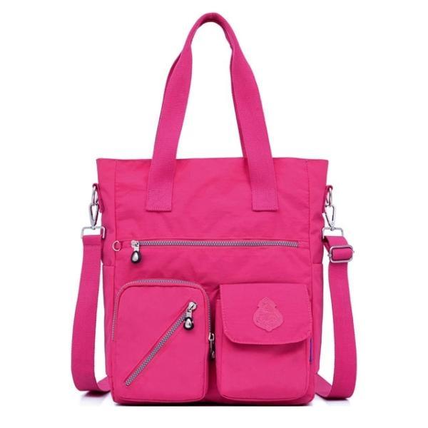 Hot pink nylon tote bag with zipper closure for women