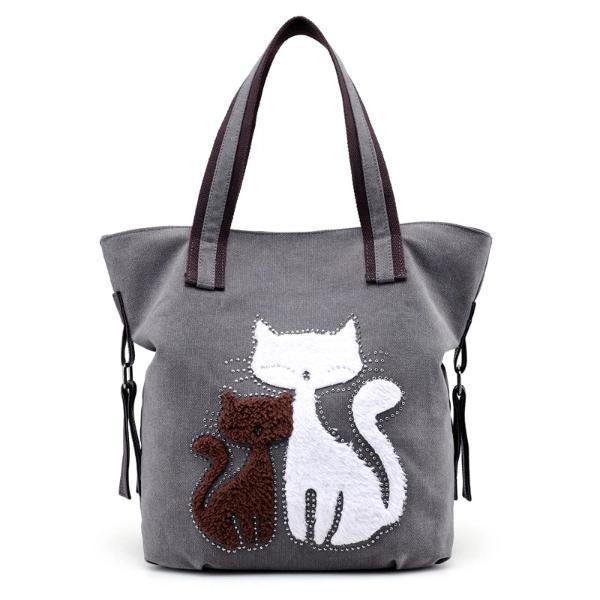 grey cat canvas tote bag design