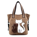 Brown cat canvas tote bag