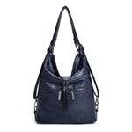 Blue leather crossbody backpack bag