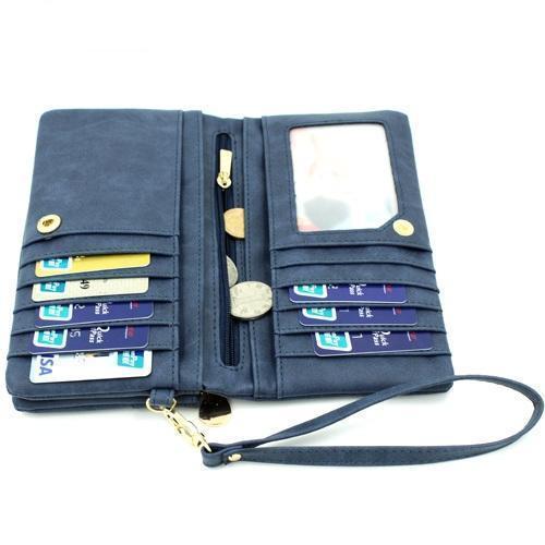Blue wallet with lot of cards slots