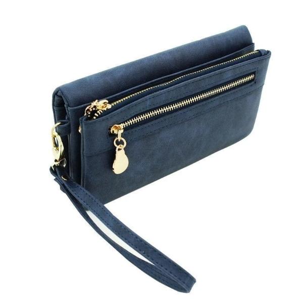 Long blue wallet with zipper