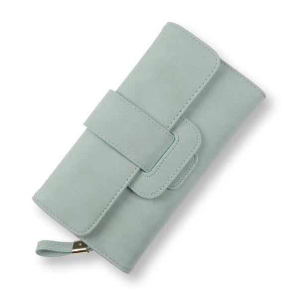 Green mint leather trifold wallet womens