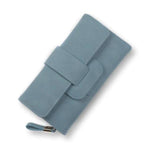 Blue leather trifold wallet womens
