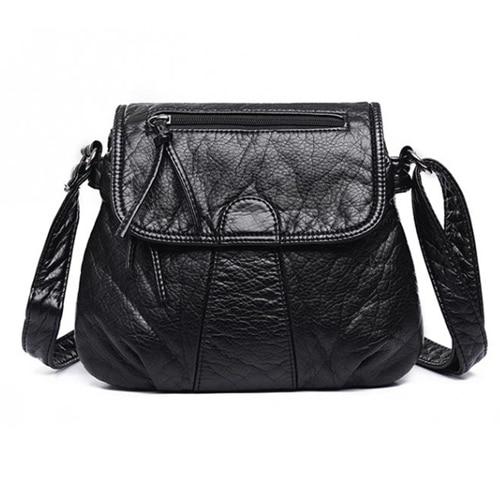 Black leather flap bag with triple compartment