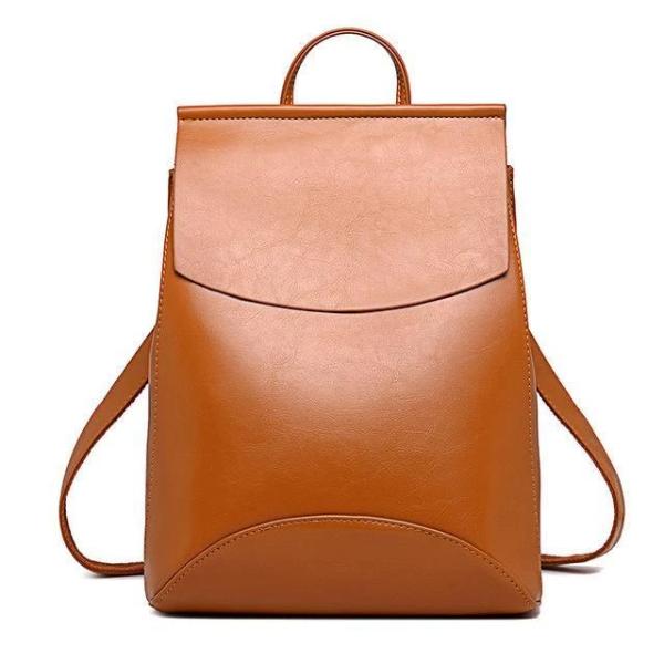 Brown vegan leather backpack purse for women