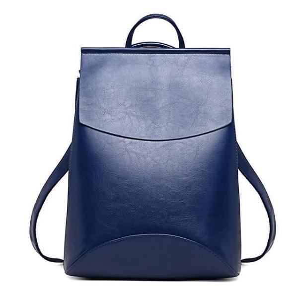 Blue vegan leather backpack purse for women