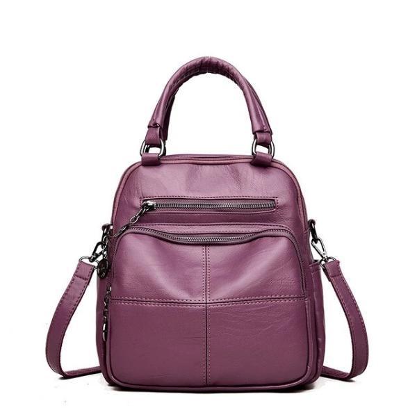 Purple vegan leather convertible backpack purse