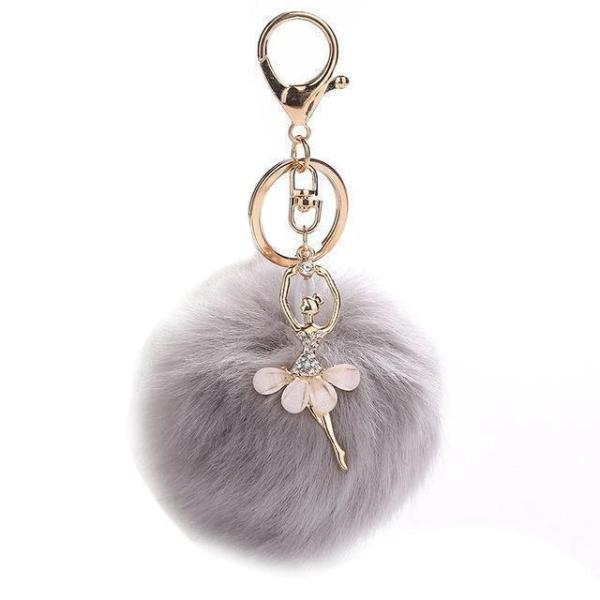 Gray ballerina keychain with pompom