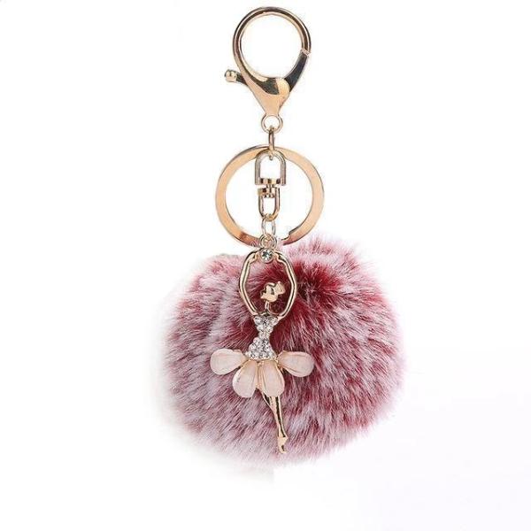 Red wine ballerina keychain with pompom