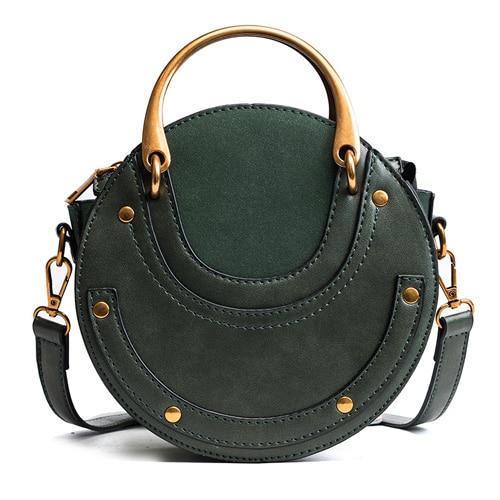 Green round crossbody bag with metal handles
