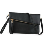 Black leather clutch with crossbody strap