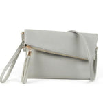 Light Gray leather clutch with crossbody strap