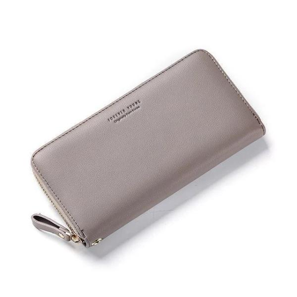 Gray leather wallets for women with wristlet  