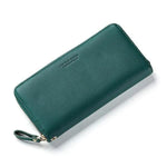 Green leather wallets for women with wristlet  