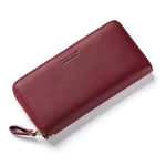 Wine red leather wallets for women with wristlet  