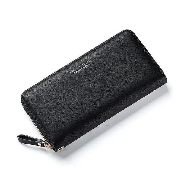 Black leather wallets for women with wristlet  