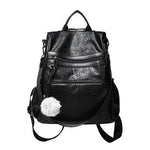 leather Women Backpack purse fashion anti theft cute work shoulder black