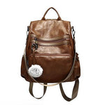 leather Women Backpack purse fashion anti theft cute work shoulder brown