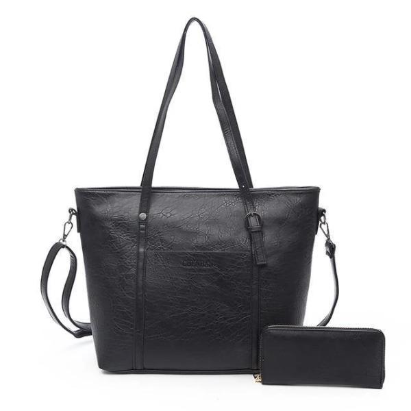 Black tote bag with wallet set