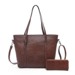 Dark brown tote bag with wallet set