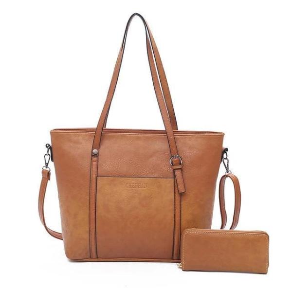 Brown tote bag with wallet