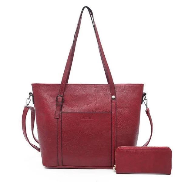 Red tote bag with wallet set