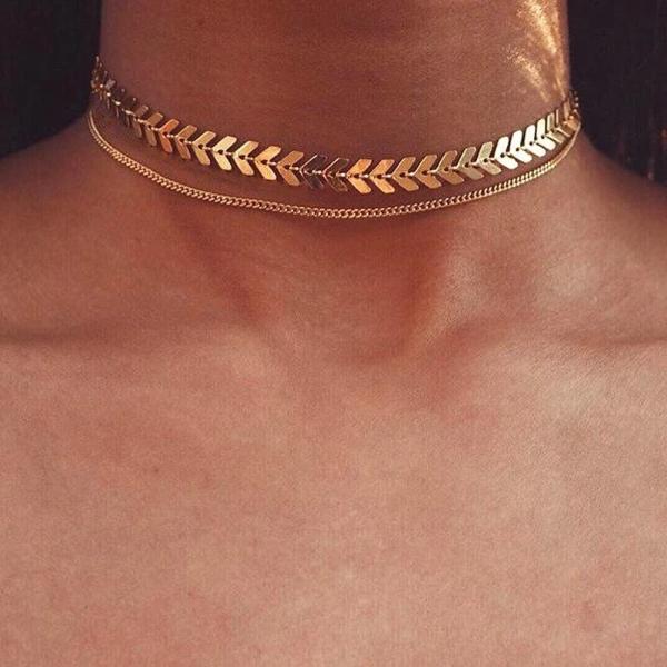 Gold double choker necklace