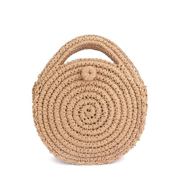 Brown round straw crossbody bag for women