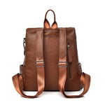 Leather backpack with back zipper pocker