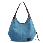 Blue canvas shoulder bag women