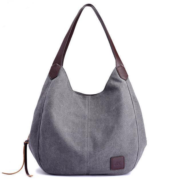 grey canvas shoulder bag women