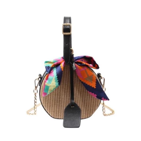 Straw bag with handle and gold chain crossbody strap