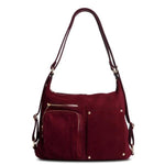 Burgundy backpack purse suede leather
