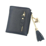 Black leather wallets for women with tassel