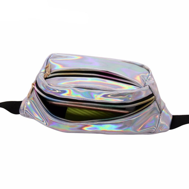 holographic fanny pack with 2 zippered pocket