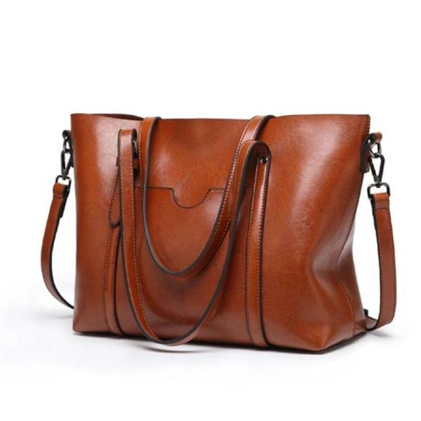 Brown leather crossbody tote